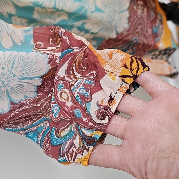 Cato Multicolor Floral Sheer Tunic Blouse - Picture 3 of 10